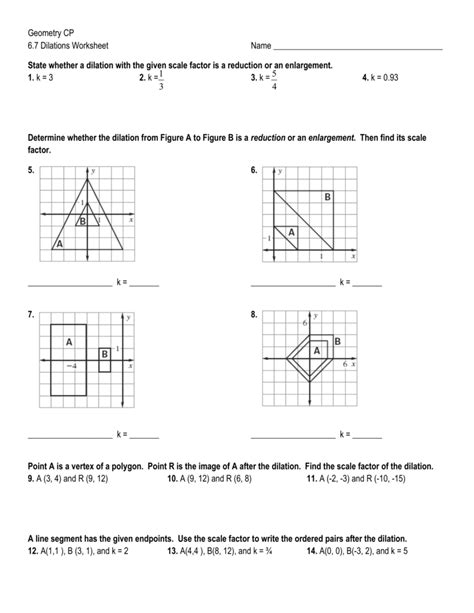 dilations with coordinates worksheet answers